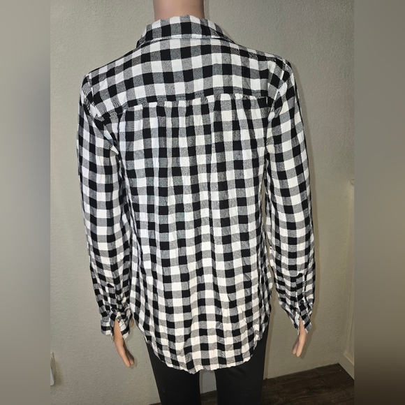 Madewell Top Womens Small Black White Buffalo Check Plaid Wrap Front Shirt - Picture 5 of 9